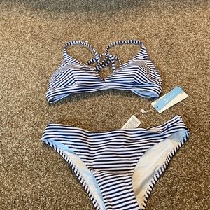 Woman’s blue bikini